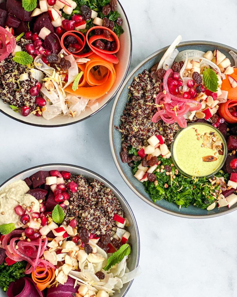 bowls med gurkemejedressing og butterbean hummus