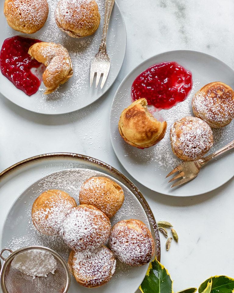 veganske æbleskiver med flormelis og marmelade