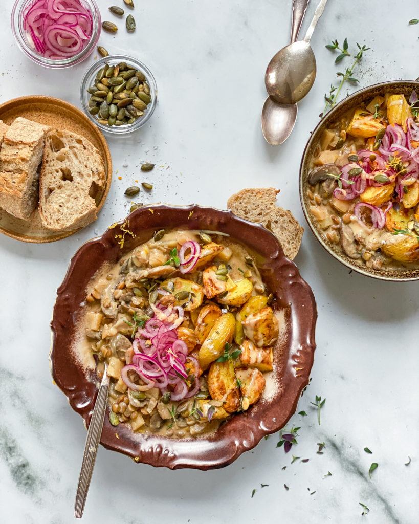 vegansk linsegryde med grønne linser