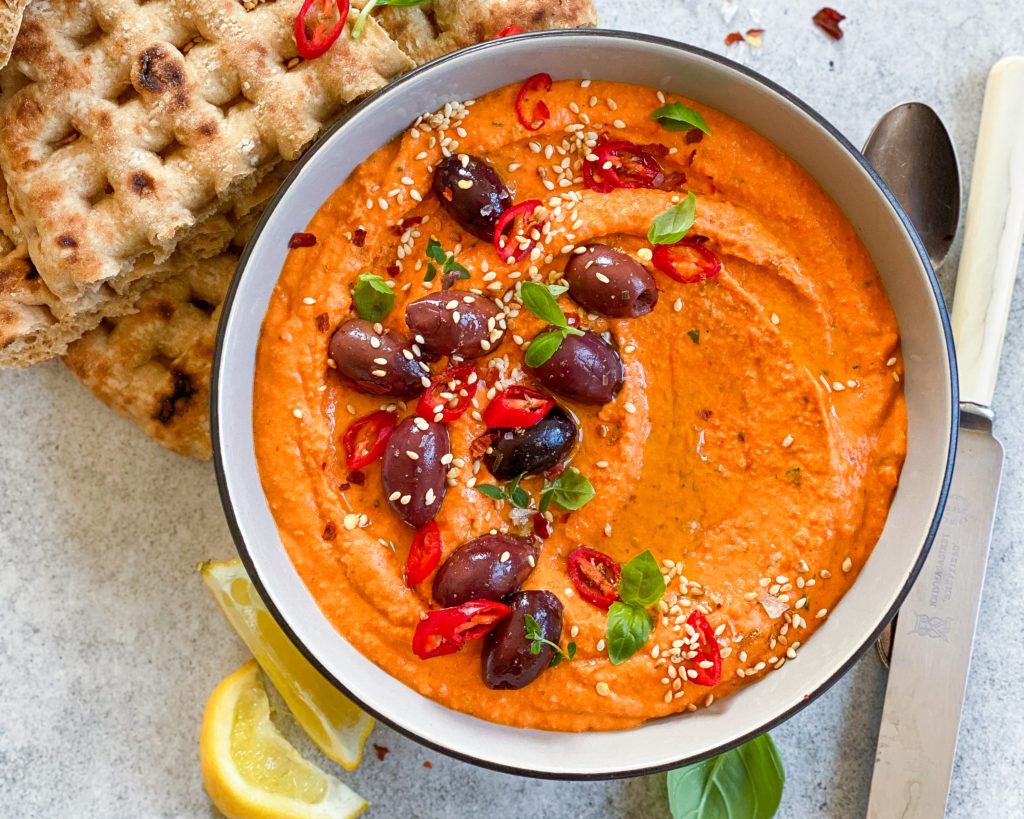 hummus med bagte peberfrugter