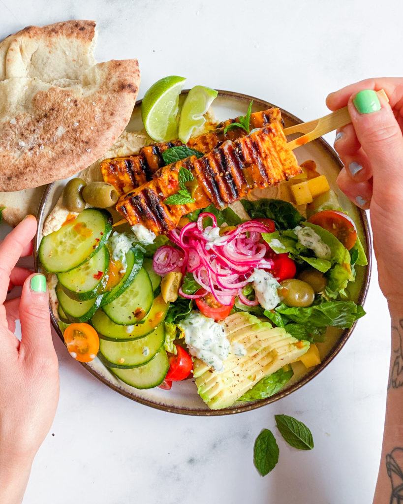 tofu grillspyd med pitabrød