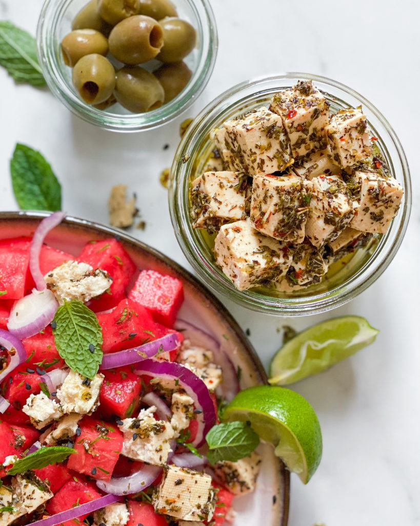 vandmelonsalat og hjemmelavet tofu feta