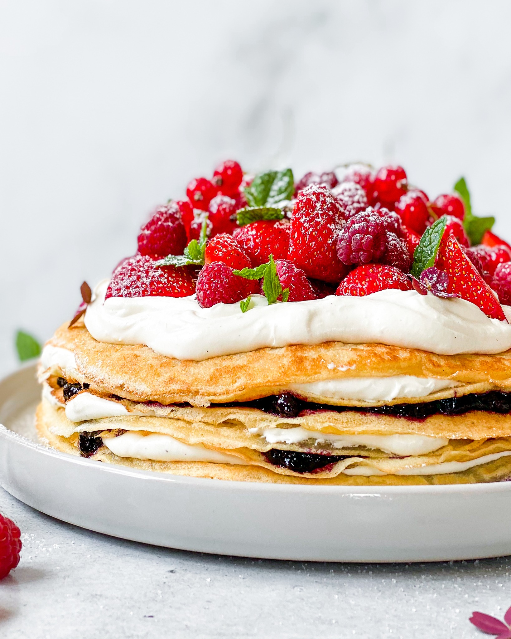 vegansk pandekage lagkage med hvid chokoladecreme