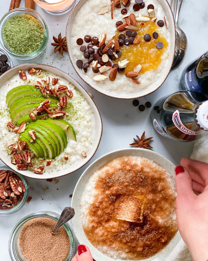 vegansk risengrød med rismælk og mandelmælk