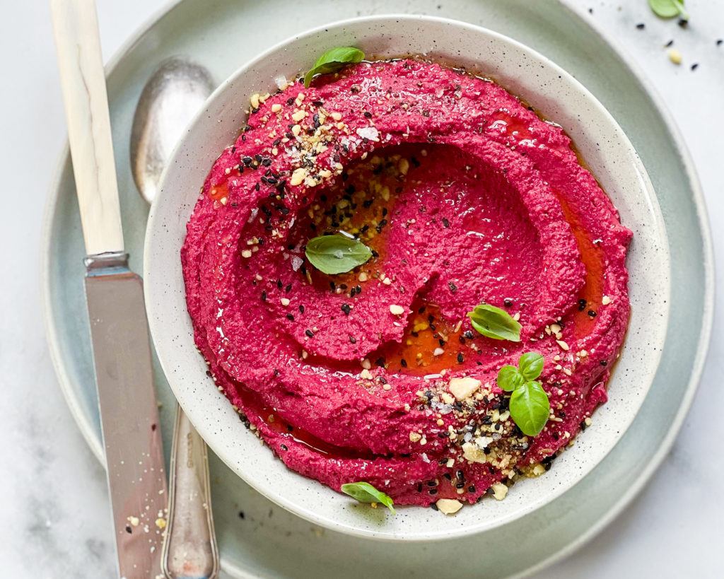 rødbedehummus med bagt rødbede