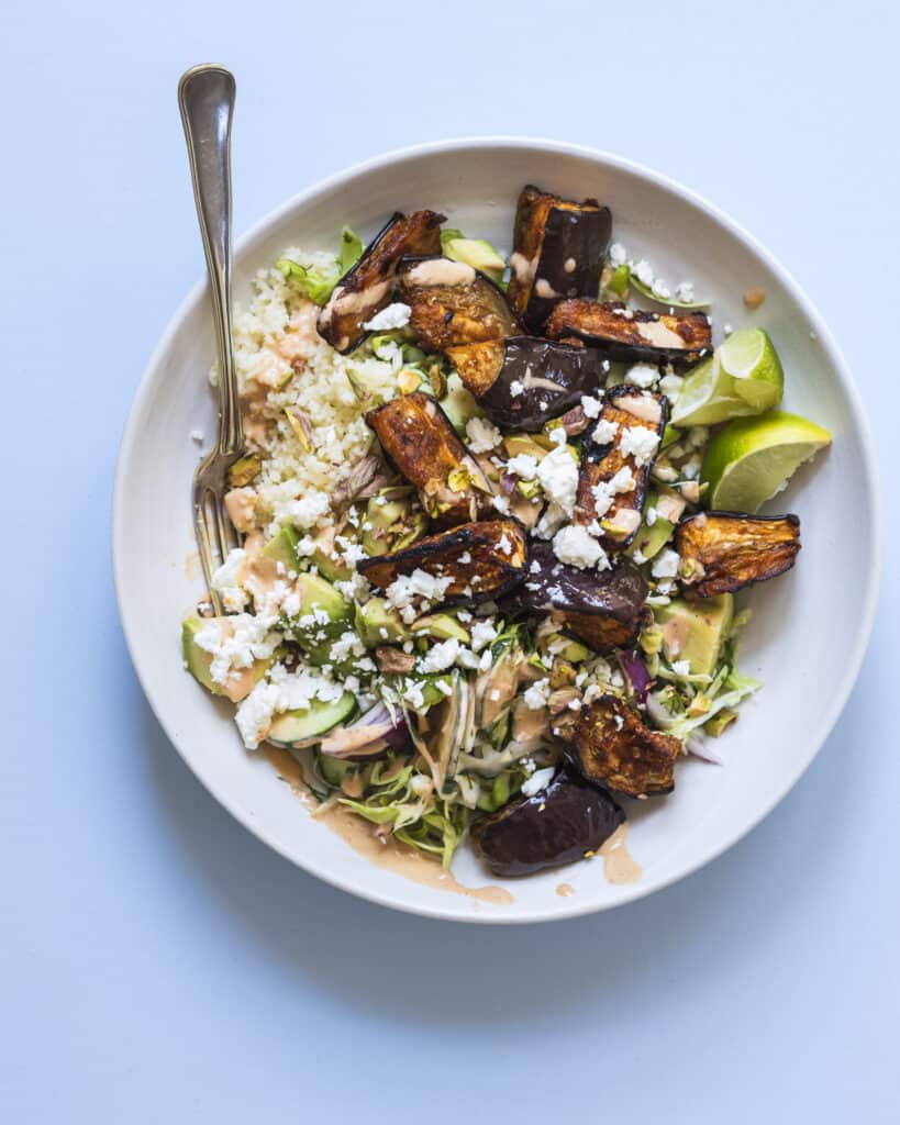 bagt aubergine med harissa marinade