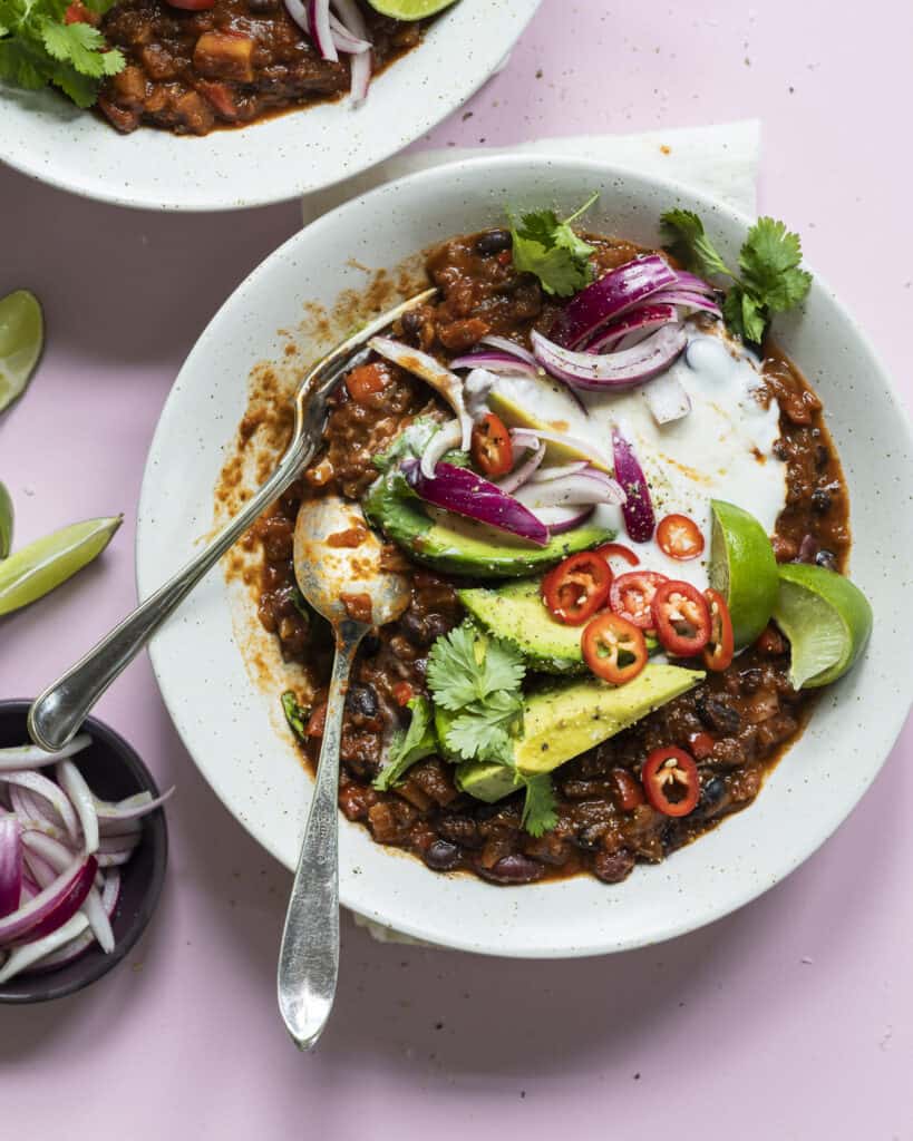 chili sin carne med bønner og grøntsager