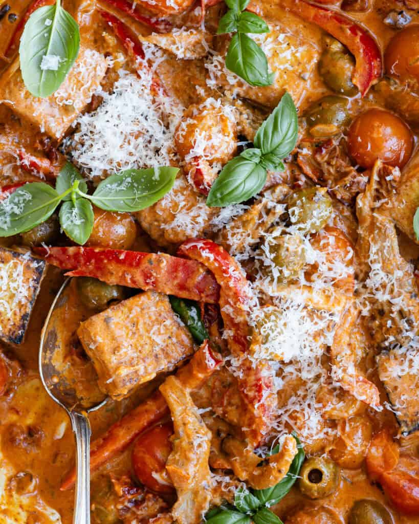 marry me tofu - stegt tofu i krydret flødesauce med svampe