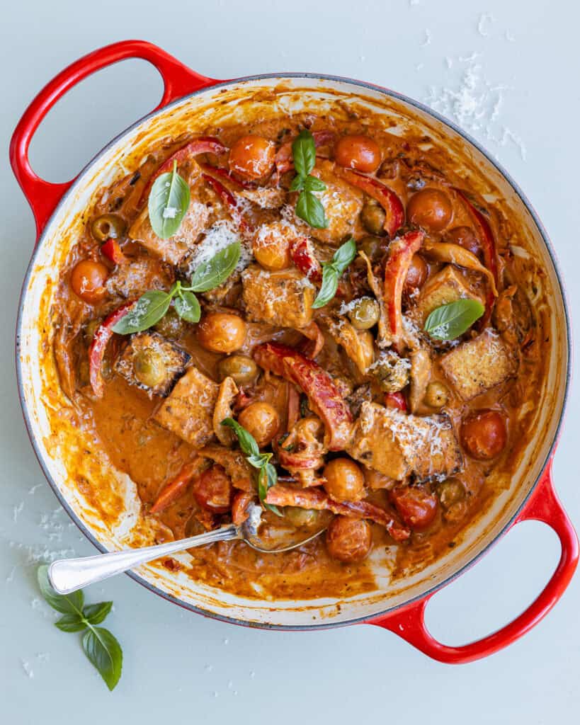 marry me tofu - stegt tofu i krydret fløde og svampe sauce