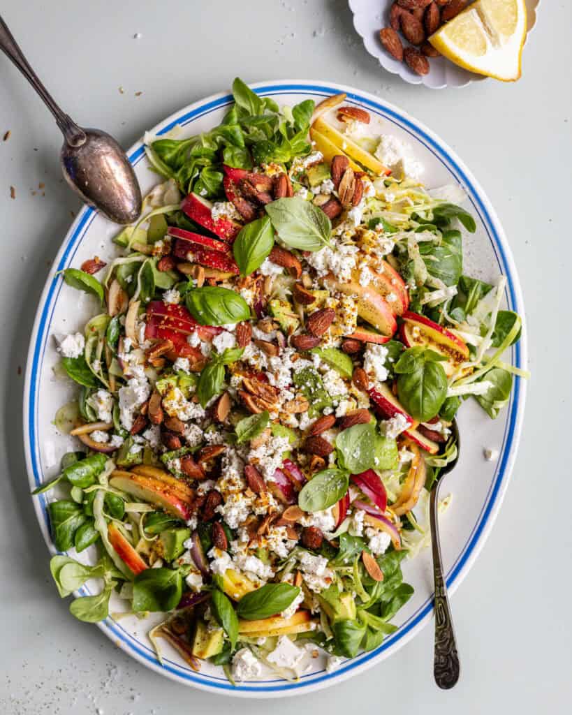 spidskålssalat med æbler, fennikel og appelsindressing