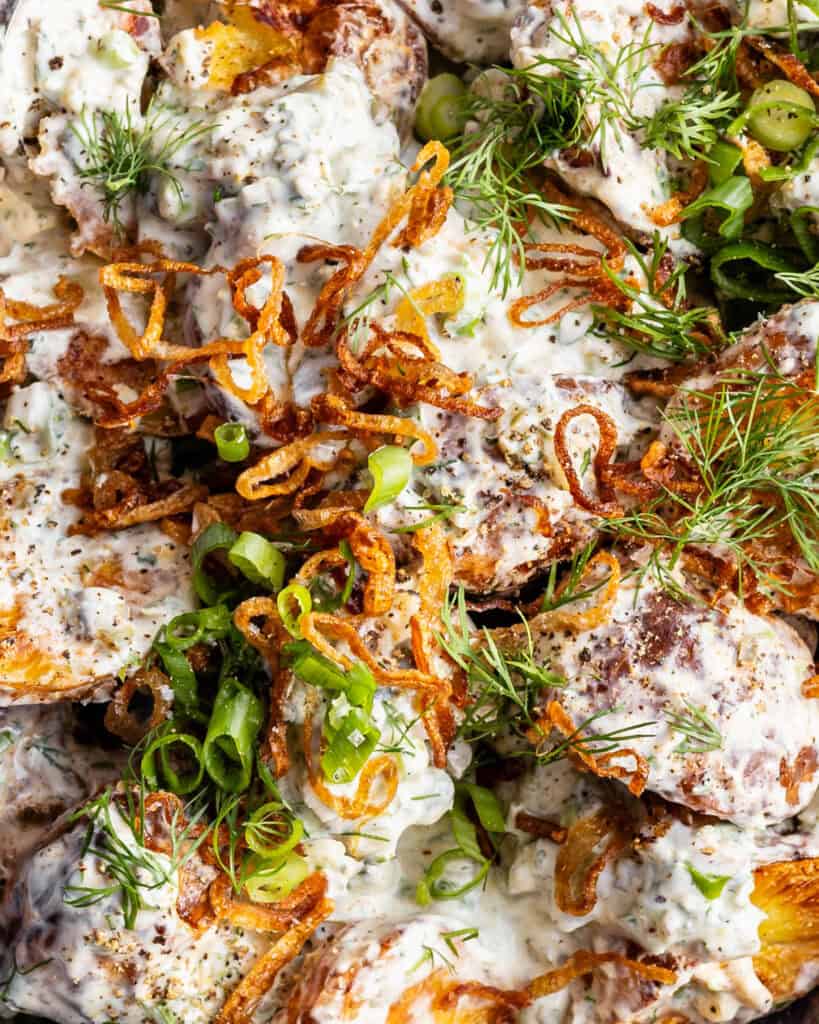 close up crispy kartoffelsalat